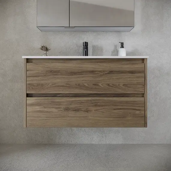 ТУМБА ПОДВЕСНАЯ SANCOS LIBRA 890Х450Х500, C ДВУМЯ ЯЩИКАМИ ОСНАЩЕННЫМИ ДОВОДЧИКАМИ, ДУБ ЧАРЛЬСТОН, АРТ. LB90ECH