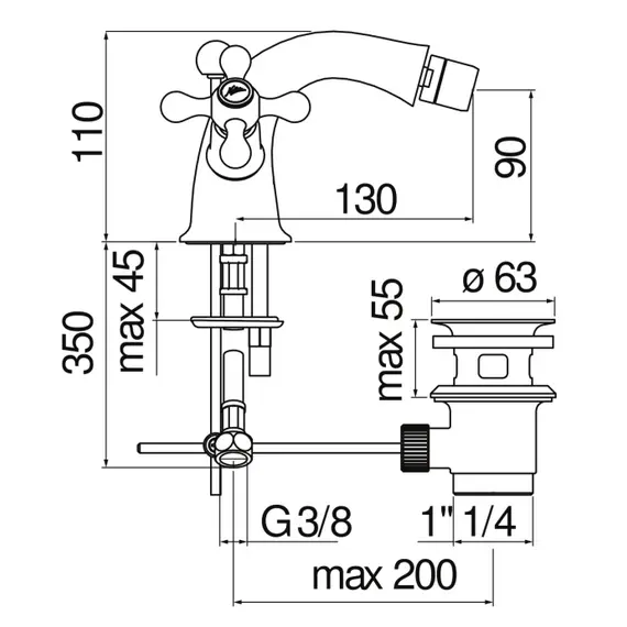 СМЕСИТЕЛЬ ДЛЯ БИДЕ NOBILI GRAZIA GRC5119/6GDP ROYAL GOLD ЗОЛОТО