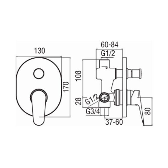 СМЕСИТЕЛЬ ДЛЯ ВАННЫ NOBILI BLUES BS101100CR (ВНЕШНЯЯ И СКРЫТАЯ ЧАСТЬ)