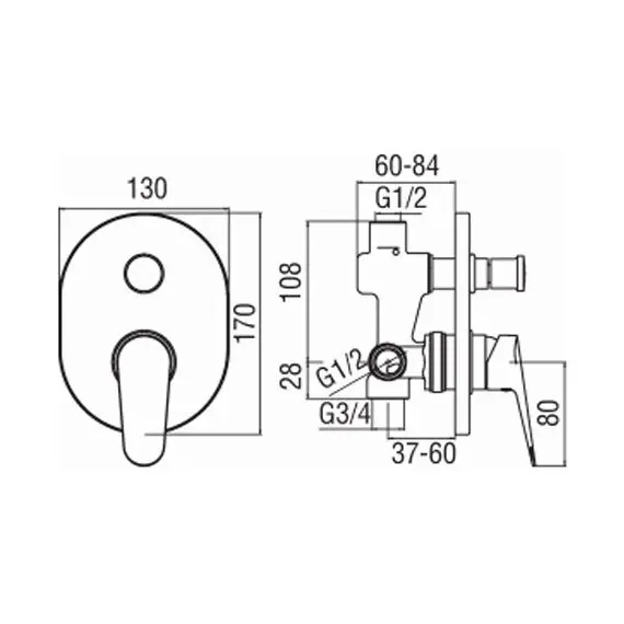 СМЕСИТЕЛЬ ДЛЯ ВАННЫ NOBILI BLUES BS101100CR (ВНЕШНЯЯ И СКРЫТАЯ ЧАСТЬ)