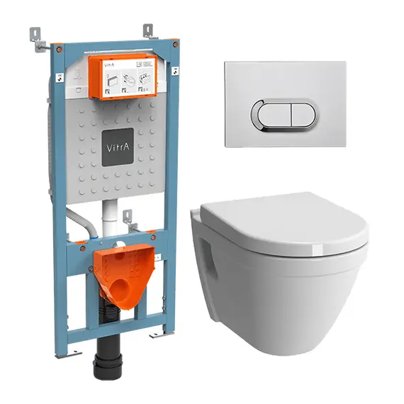 КОМПЛЕКТ ПОДВЕСНОГО УНИТАЗА VITRA S50 RIM-EX С ИНСТАЛЛЯЦИЕЙ И КНОПКОЙ, СИДЕНЬЕ МИКРОЛИФТ