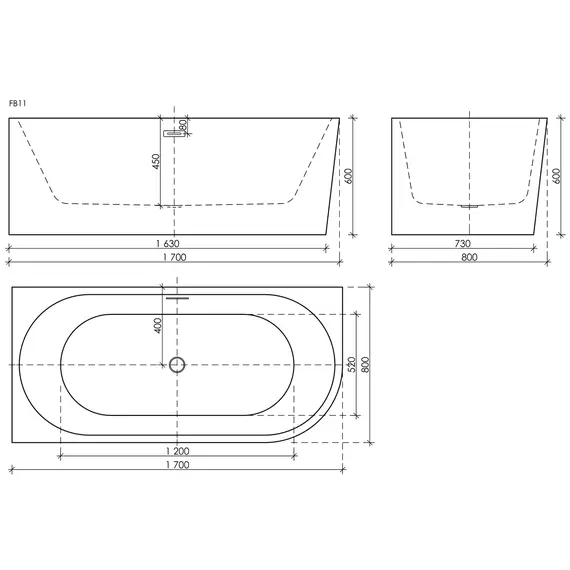 ВАННА АКРИЛОВАЯ ОТДЕЛЬНОСТОЯЩАЯ SANCOS VENETO L 170X80X60, БЕЛАЯ