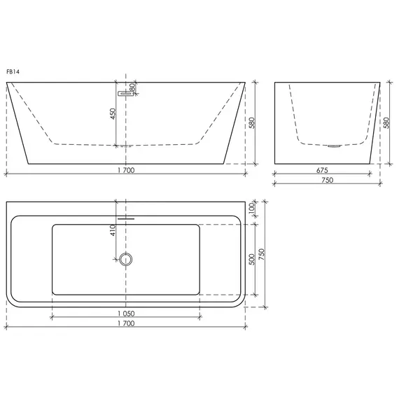 ВАННА АКРИЛОВАЯ ОТДЕЛЬНОСТОЯЩАЯ SANCOS SQUARE 170X75X58, БЕЛАЯ