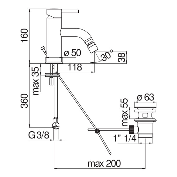 СМЕСИТЕЛЬ ДЛЯ БИДЕ NOBILI LIVE LV00119/1WM POLAR WHITE