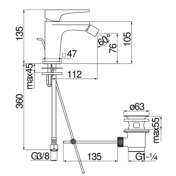 СМЕСИТЕЛЬ ДЛЯ БИДЕ NOBILI SEVEN SE124119/1CR CHROME