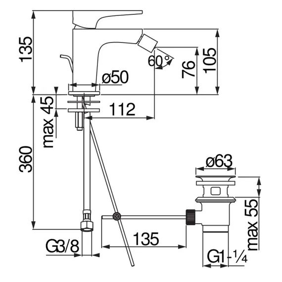 СМЕСИТЕЛЬ ДЛЯ БИДЕ NOBILI YOYO YO126119/1CR CHROME
