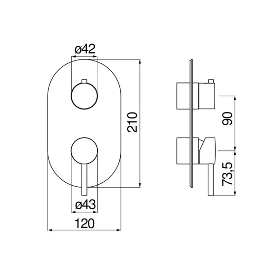СМЕСИТЕЛЬ ДЛЯ ВАННЫ И ДУША NOBILI WE81102/TBM ВНЕШНЯЯ ЧАСТЬ, 2 РЕЖИМА, МАТОВЫЙ ЧЕРНЫЙ