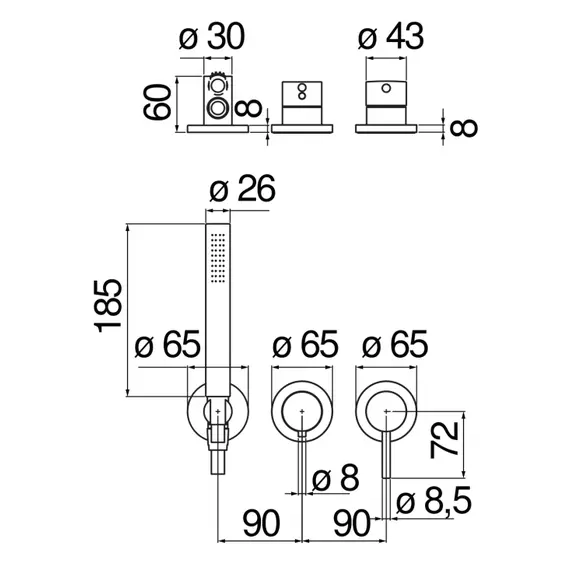 ДУШЕВОЙ НАБОР СО СМЕСИТЕЛЕМ ДЛЯ ВАННЫ NOBILI LIVE WESK100/1TBM VELVET BLACK ЧЕРНЫЙ МАТОВЫЙ