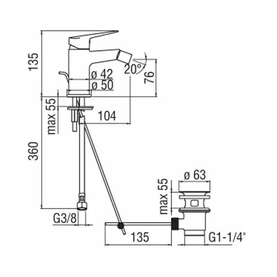 СМЕСИТЕЛЬ ДЛЯ БИДЕ NOBILI BLUES BS101119/1CR ХРОМ, С ДОННЫМ КЛАПАНОМ