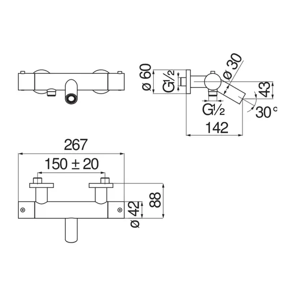 СМЕСИТЕЛЬ ДЛЯ ВАННЫ NOBILI VELIS VE125010/1CR С ТЕРМОСТАТОМ, CHROME
