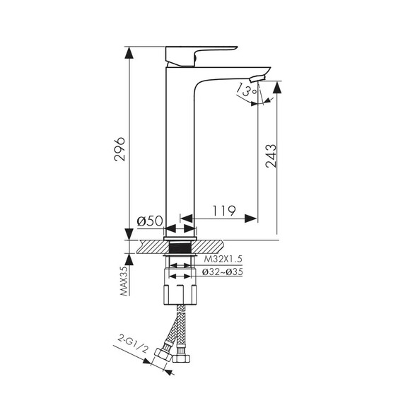 СМЕСИТЕЛЬ KAISER CEZAR ДЛЯ РАКОВИНЫ ВЫСОКИЙ ЧЕРНЫЙ