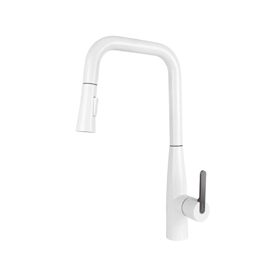 СМЕСИТЕЛЬ KAISER CLARO ДЛЯ КУХНИ С ВЫТЯЖНОЙ ЛЕЙКОЙ WHITE MATT/GUN METAL