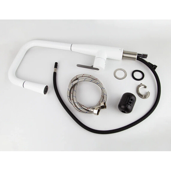 СМЕСИТЕЛЬ KAISER CLARO ДЛЯ КУХНИ С ВЫТЯЖНОЙ ЛЕЙКОЙ WHITE MATT/GUN METAL