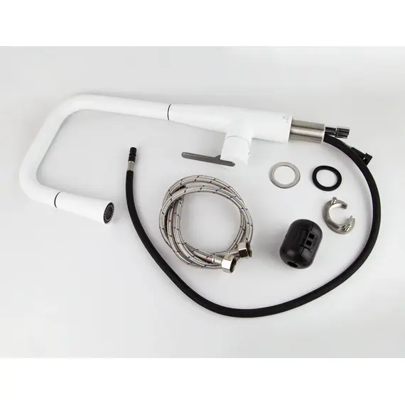 СМЕСИТЕЛЬ KAISER CLARO ДЛЯ КУХНИ С ВЫТЯЖНОЙ ЛЕЙКОЙ WHITE MATT/GUN METAL