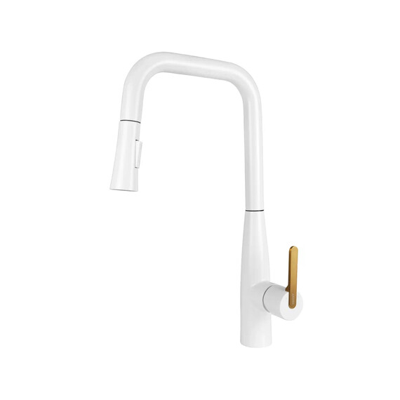 СМЕСИТЕЛЬ KAISER CLARO ДЛЯ КУХНИ С ВЫТЯЖНОЙ ЛЕЙКОЙ WHITE MATT/BRUSHED GOLD СМЕСИТЕЛЬ KAISER CLARO ДЛЯ КУХНИ С ВЫТЯЖНОЙ ЛЕЙКОЙ WHITE MATT/BRUSHED GOLD