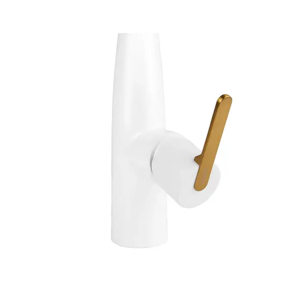 СМЕСИТЕЛЬ KAISER CLARO ДЛЯ КУХНИ С ВЫТЯЖНОЙ ЛЕЙКОЙ WHITE MATT/BRUSHED GOLD