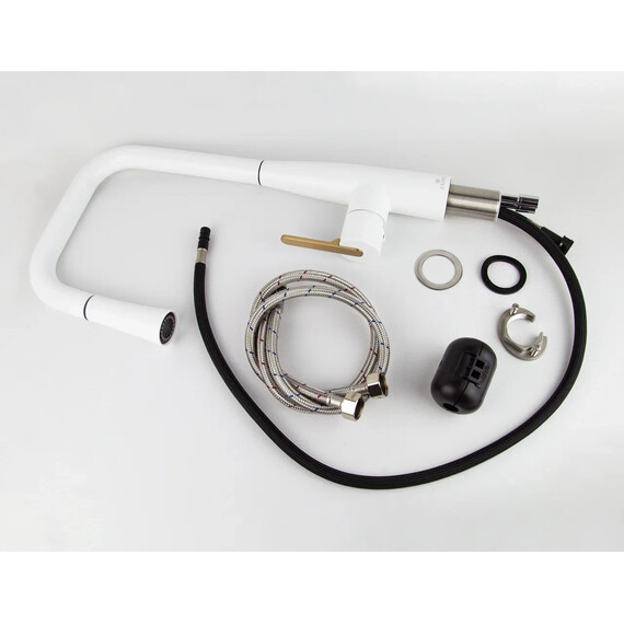 СМЕСИТЕЛЬ KAISER CLARO ДЛЯ КУХНИ С ВЫТЯЖНОЙ ЛЕЙКОЙ WHITE MATT/BRUSHED GOLD СМЕСИТЕЛЬ KAISER CLARO ДЛЯ КУХНИ С ВЫТЯЖНОЙ ЛЕЙКОЙ WHITE MATT/BRUSHED GOLD