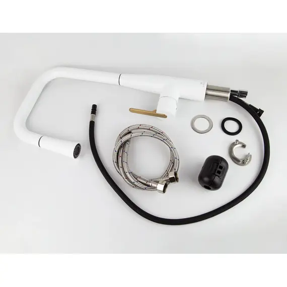 СМЕСИТЕЛЬ KAISER CLARO ДЛЯ КУХНИ С ВЫТЯЖНОЙ ЛЕЙКОЙ WHITE MATT/BRUSHED GOLD