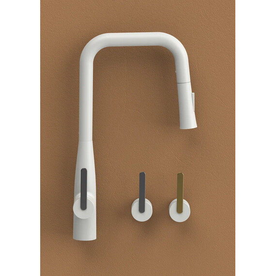 СМЕСИТЕЛЬ KAISER CLARO ДЛЯ КУХНИ С ВЫТЯЖНОЙ ЛЕЙКОЙ WHITE MATT/BRUSHED GOLD СМЕСИТЕЛЬ KAISER CLARO ДЛЯ КУХНИ С ВЫТЯЖНОЙ ЛЕЙКОЙ WHITE MATT/BRUSHED GOLD