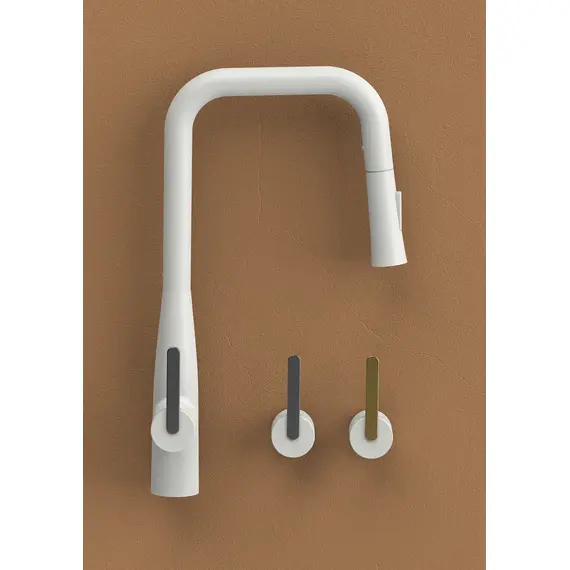 СМЕСИТЕЛЬ KAISER CLARO ДЛЯ КУХНИ С ВЫТЯЖНОЙ ЛЕЙКОЙ WHITE MATT/GUN METAL