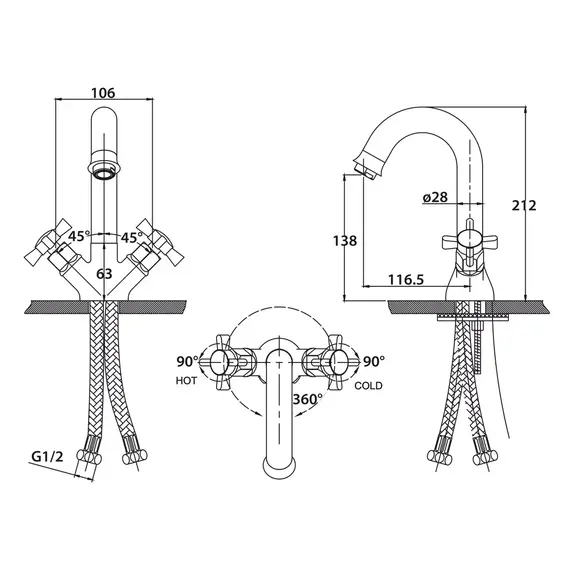 СМЕСИТЕЛЬ KAISER CROSS ДЛЯ РАКОВИНЫ БРОНЗА