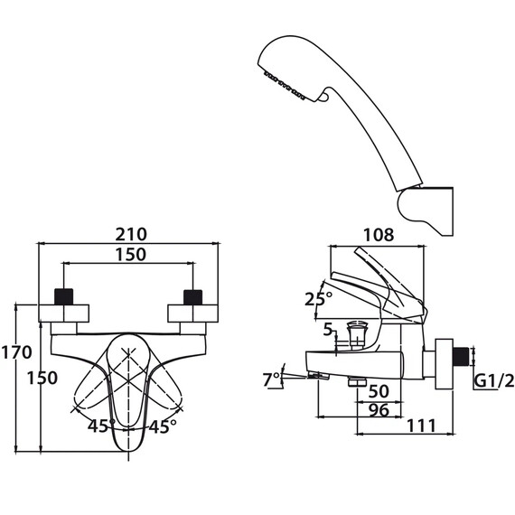 СМЕСИТЕЛЬ KAISER COUNTY ДЛЯ ВАННЫ С ДУШЕМ