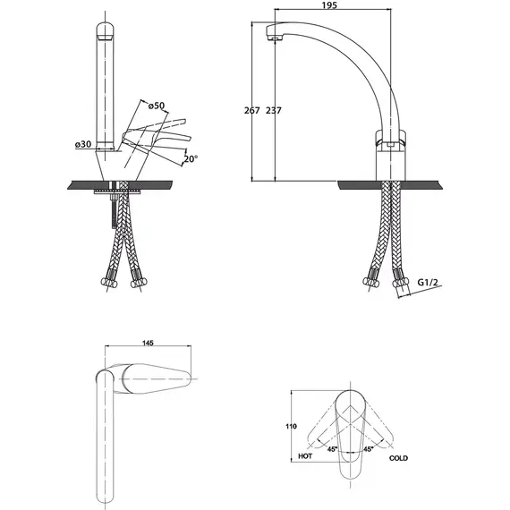 СМЕСИТЕЛЬ KAISER COUNTY ДЛЯ МОЙКИ БОКОВОЙ (БЕЖЕВЫЙ МРАМОР-328)