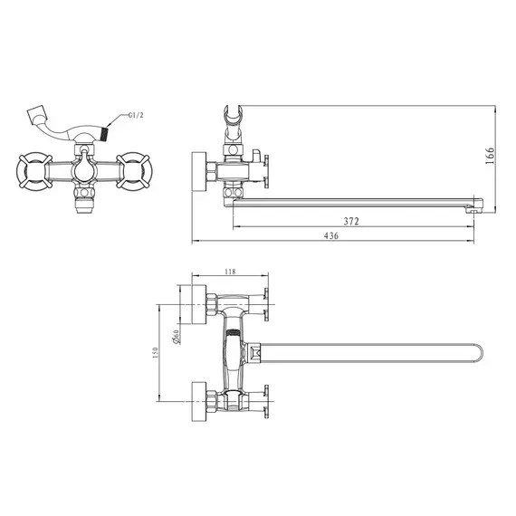 СМЕСИТЕЛЬ KAISER CUATRO ДЛЯ ВАННЫ С ДУШЕМ 4-ЛИСТНИК