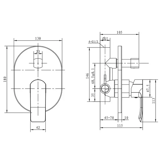 СМЕСИТЕЛЬ KAISER AURORA СКРЫТЫЙ МОНТАЖ С ПЕРЕКЛЮЧАТЕЛЕМ НА ДУШ ХРОМ
