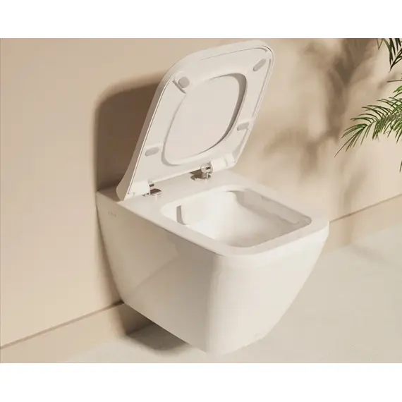КОМПЛЕКТ ПОДВЕСНОЙ БЕЗОБОДКОВЫЙ УНИТАЗ VITRA INTEGRA SQUARE, СИСТЕМА ИНСТАЛЛЯЦИИ VITRA V12, КНОПКА LOOP T МАТОВЫЙ ХРОМ, ТОНКОЕ СИДЕНЬЕ МИКРОЛИФТ