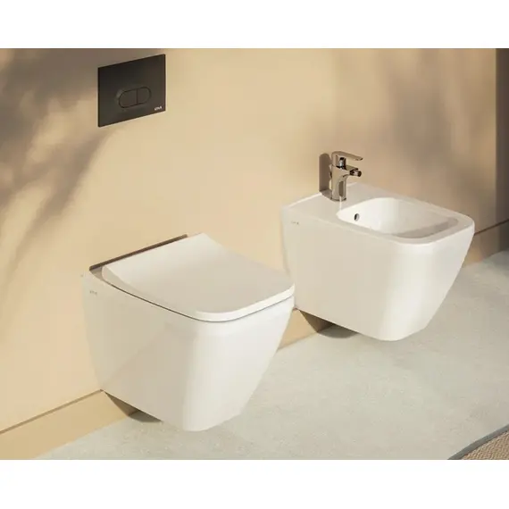 КОМПЛЕКТ ПОДВЕСНОЙ БЕЗОБОДКОВЫЙ УНИТАЗ VITRA INTEGRA SQUARE, СИСТЕМА ИНСТАЛЛЯЦИИ VITRA V12, КНОПКА LOOP T МАТОВЫЙ ХРОМ, ТОНКОЕ СИДЕНЬЕ МИКРОЛИФТ