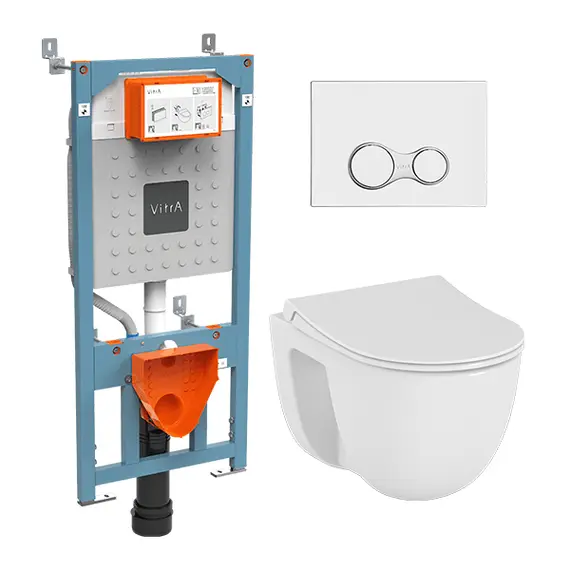 КОМПЛЕКТ ПОДВЕСНОГО УНИТАЗА S40 С ИНСТАЛЛЯЦИЕЙ И КНОПКОЙ, СИДЕНЬЕ МИКРОЛИФТ