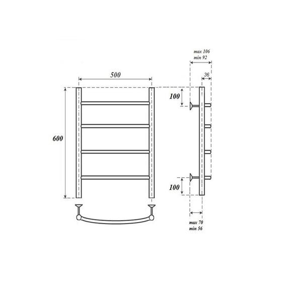 ПОЛОТЕНЦЕСУШИТЕЛЬ ВОДЯНОЙ POINT АФИНА PN04156 П4 500X600, ХРОМ