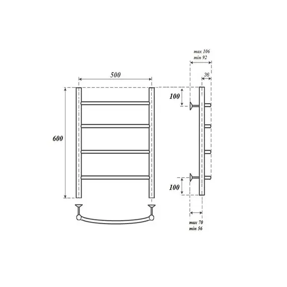 ПОЛОТЕНЦЕСУШИТЕЛЬ ВОДЯНОЙ POINT АФИНА PN04156 П4 500X600, ХРОМ
