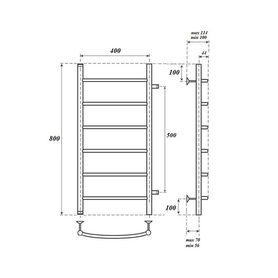 ПОЛОТЕНЦЕСУШИТЕЛЬ ВОДЯНОЙ POINT АФИНА PN04548 П6 400X800 С БОКОВЫМ ПОДКЛЮЧЕНИЕМ 500, ХРОМ