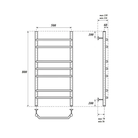 ПОЛОТЕНЦЕСУШИТЕЛЬ ВОДЯНОЙ POINT ВЕНЕРА PN07158 П7 500X800, ХРОМ