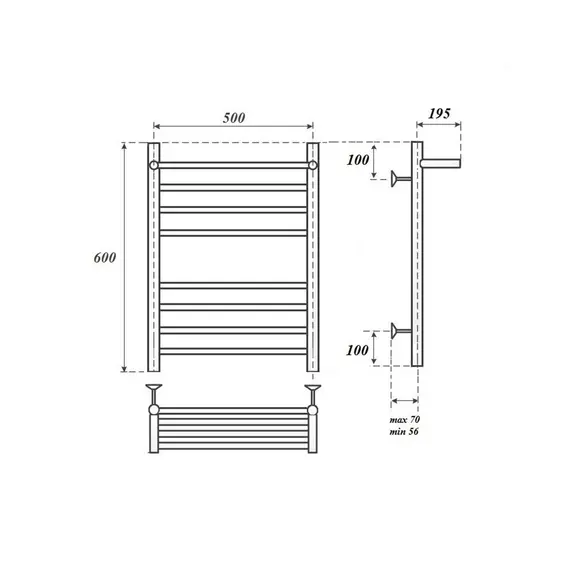 ПОЛОТЕНЦЕСУШИТЕЛЬ ВОДЯНОЙ POINT АВРОРА ПРЕМИУМ PN10156SP П7 500X600 С ПОЛКОЙ, ХРОМ