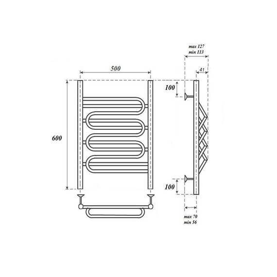 ПОЛОТЕНЦЕСУШИТЕЛЬ ЭЛЕКТРИЧЕСКИЙ POINT ЮПИТЕР ПРЕМИУМ PN01156SE П5 500X600 ЛЕВЫЙ/ПРАВЫЙ, ХРОМ