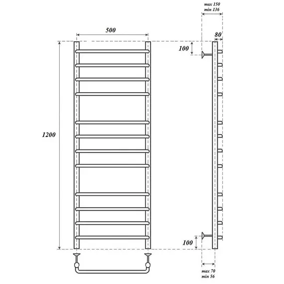 ПОЛОТЕНЦЕСУШИТЕЛЬ ВОДЯНОЙ POINT НЕПТУН PN09152 П12 500X1200, ХРОМ