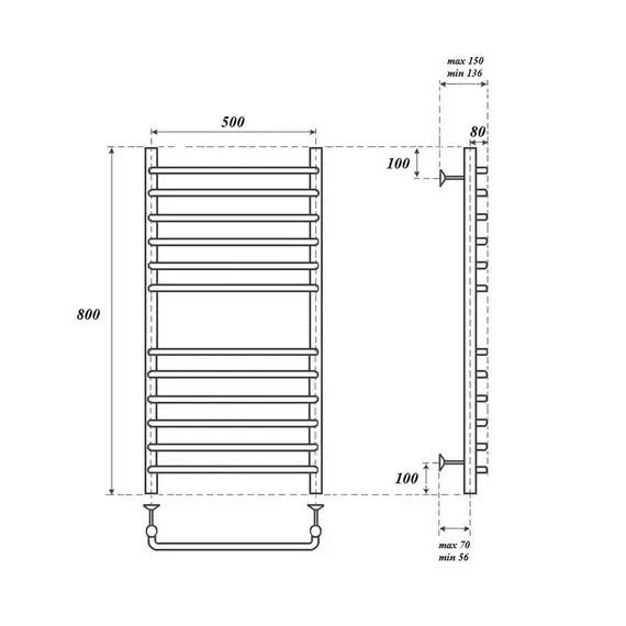 ПОЛОТЕНЦЕСУШИТЕЛЬ ВОДЯНОЙ POINT НЕПТУН ПРЕМИУМ PN09158S П12 500X800, ХРОМ