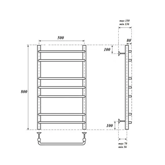 ПОЛОТЕНЦЕСУШИТЕЛЬ ВОДЯНОЙ POINT НЕПТУН PN09158 П7 500X800, ХРОМ