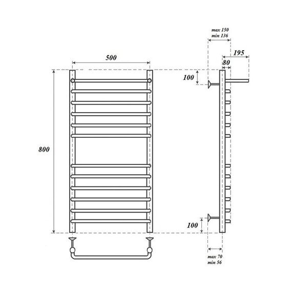 ПОЛОТЕНЦЕСУШИТЕЛЬ ВОДЯНОЙ POINT НЕПТУН PN09158SP П11 500X800 С ПОЛКОЙ, ХРОМ
