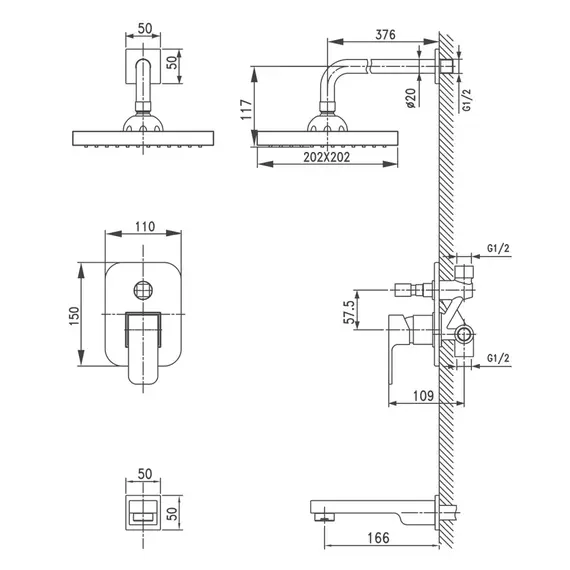 СМЕСИТЕЛЬ KAISER SONAT СКРЫТЫЙ МОНТАЖ ВЕРХНИЙ ДУШ И ИЗЛИВ