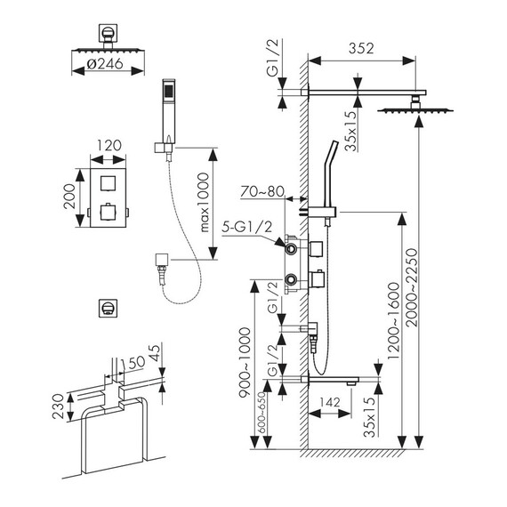 СМЕСИТЕЛЬ KAISER SONAT СКРЫТЫЙ МОНТАЖ ТЕРМОСТАТИЧЕСКИЙ С ИЗЛИВОМ, ВЕРХНЫМ И НИЖНИМ ДУШЕМ