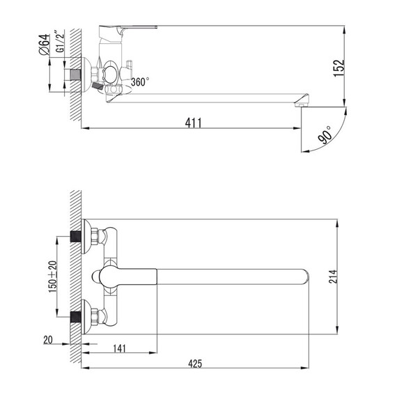 СМЕСИТЕЛЬ ДЛЯ ВАННЫ СО ВСТРОЕННЫМ ПЕРЕКЛЮЧАТЕЛЕМ И ДУШЕМ KAISER OVAL