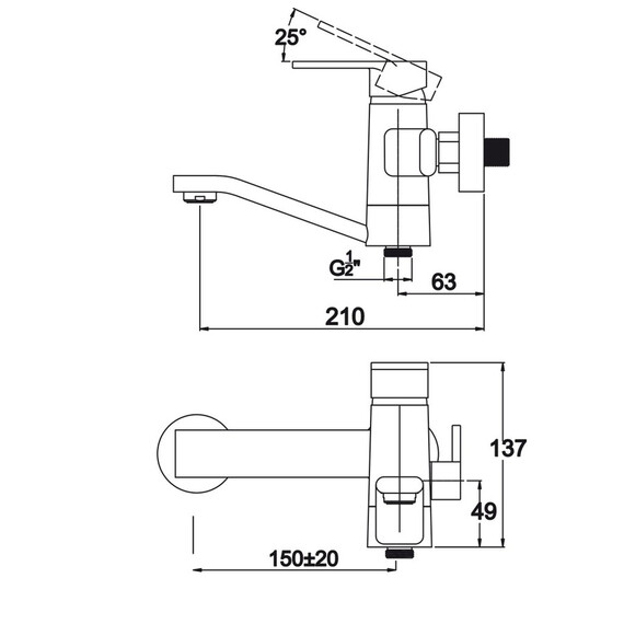 СМЕСИТЕЛЬ KAISER SONAT ДЛЯ ВАННЫ К/Н  ДИВЕРТОР СБОКУ