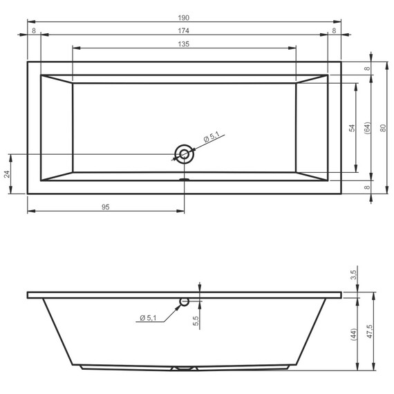 ВАННА АКРИЛОВАЯ RIHO LUSSO 190X80