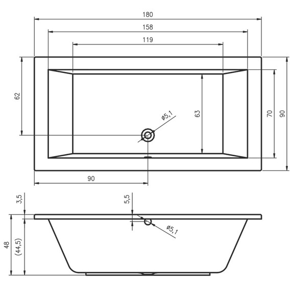 ВАННА АКРИЛОВАЯ RIHO LUSSO 180X90
