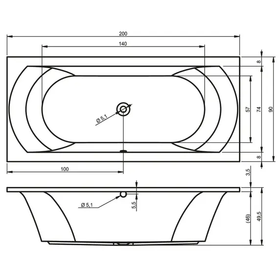 ВАННА АКРИЛОВАЯ RIHO LIMA 200X90