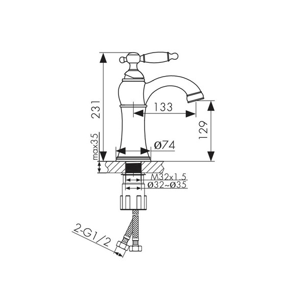СМЕСИТЕЛЬ ДЛЯ РАКОВИНЫ KAISER RETRO ЗОЛОТО